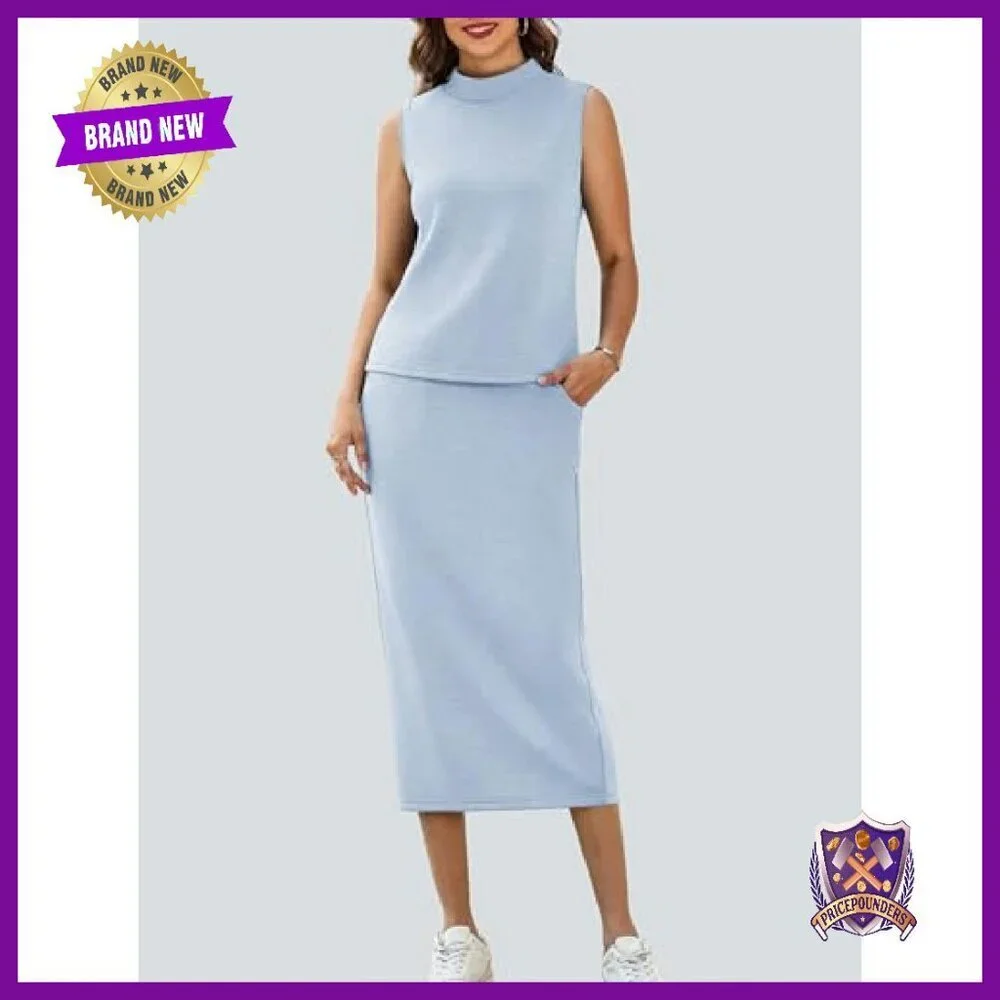 Sleeveless Mock Neck Top & Drawstring Midi Skirt Set - Luxe Soft Fabric